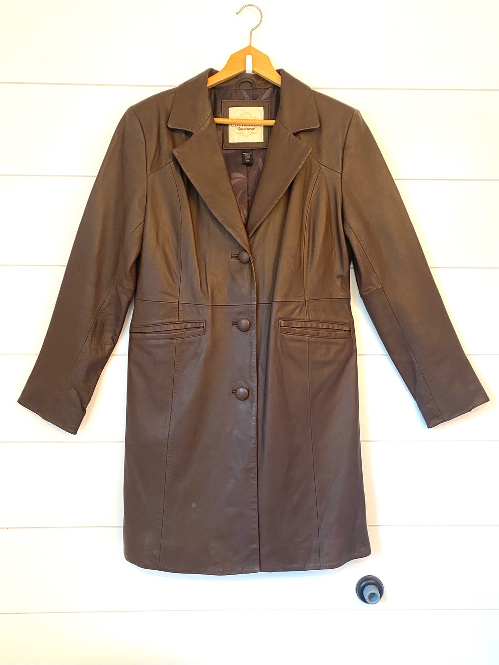 Covington Classic Brown Leather Coat - Women’s Long Jacket (medium)